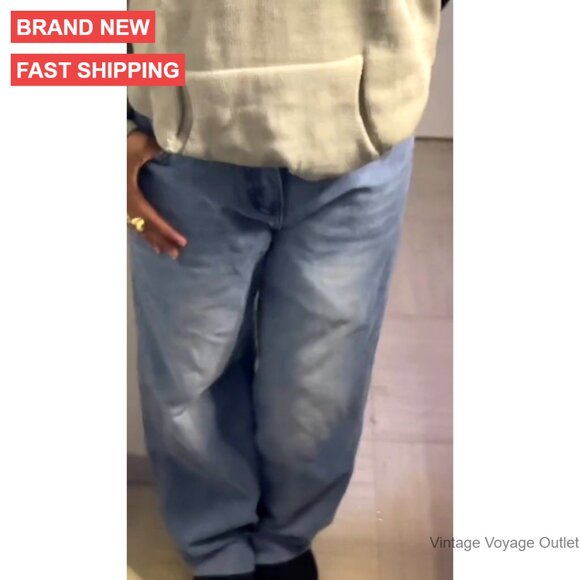 Vintage Boyfriend Jeans Wide Leg Baggy Denim Pants Mid Waist Streetwear - Picture 5 of 6